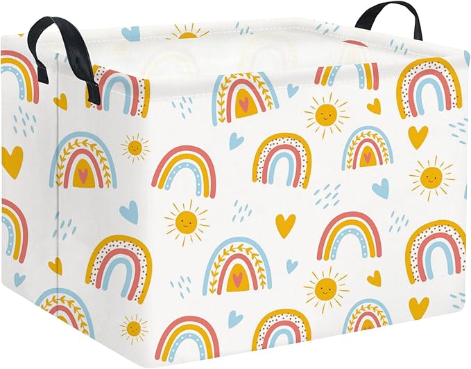 TIBAOLOVER Rectangular Kids Storage Basket for Home Kitchen Girls Cute Storage Bin Organizer Shelf Book Room Decor(Colorful Rainbow)