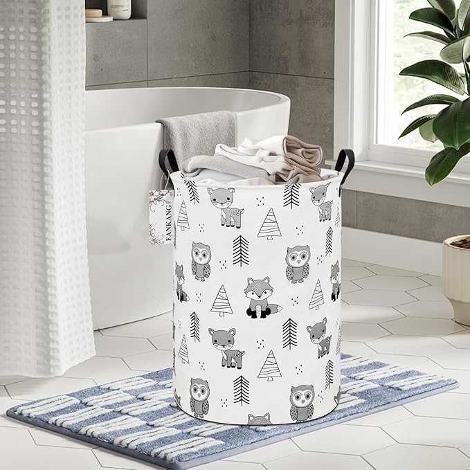 FANKANG Storage Basket, Nursery Hamper Canvas Laundry Basket Foldable with Waterproof PE Coating Large Storage Baskets for Kids Boys and Girls, Office, Bedroom, Clothes,Toys(Animal)