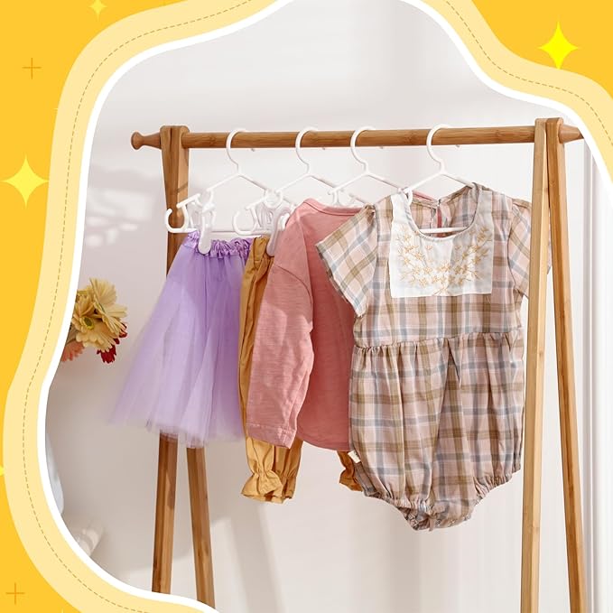 Hsei 5/10/40 Pack Baby Hangers with 10/20/80 Clips, Plastic Kids Pants Hangers for Nursery Closet Top and Bottom Clothes Hanger Set for Newborn Infant Toddler(15 Packs Total,White,10.6 Inch)