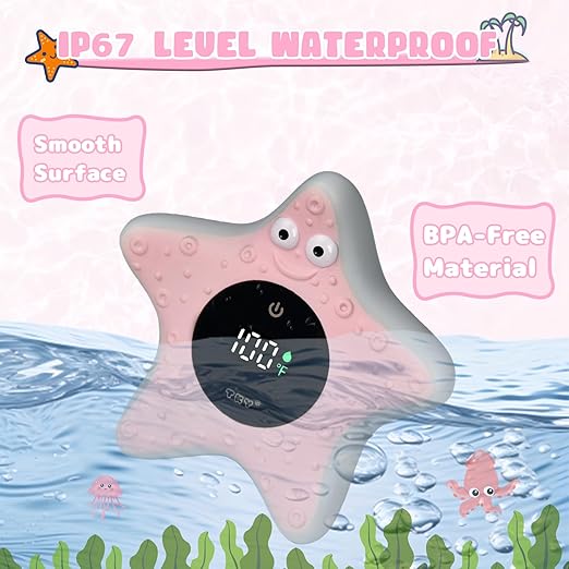 Baby Bath Thermometer with Floating Toys - Digital Water & Room Temperature Monitor, Rechargeable Thermometer with Alerts for Newborn Bath Essentials, Infant Safety