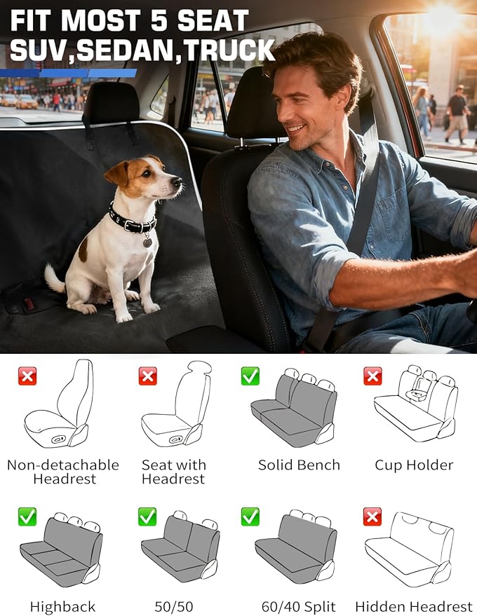 TESFEEL Washable Dog Pet Terry Cloth Accessories Car Seat Cover - Sweat Proof Waterproof Towel Protector for Gym/Beach/After Workout, Absorbent Seat Towel Drape, Reusable Auto Part for Cars/Trucks