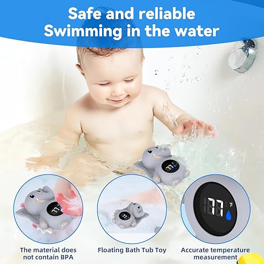 Baby Bath Thermometer, with LED Display and Temperature Warning,Kids' Bathroom Safety Products, Newborn Bath Safety Toy Thermometer (Elephant)