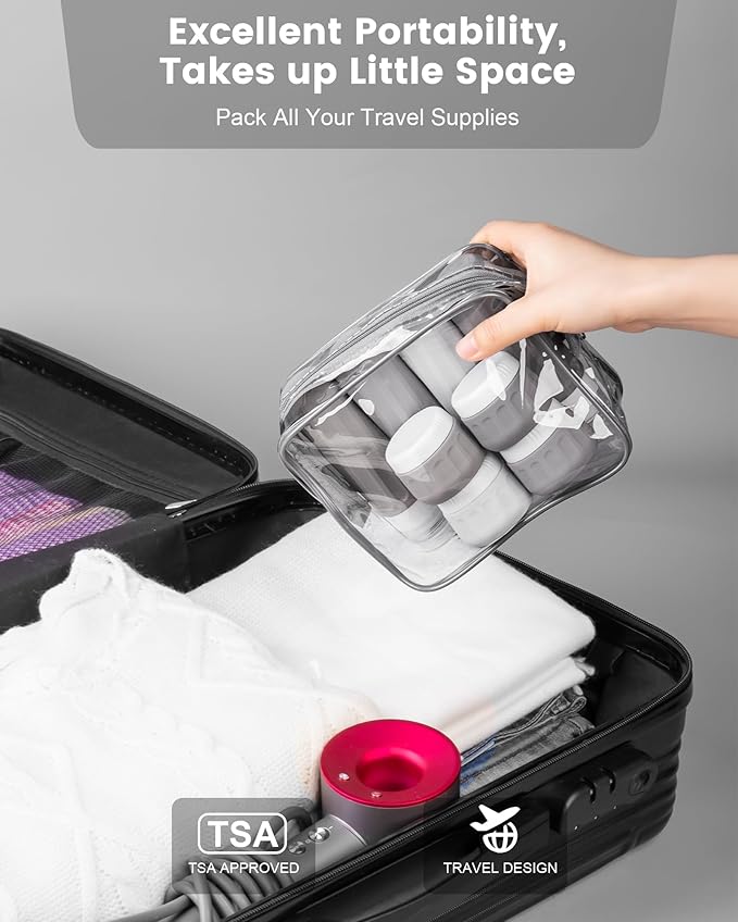 Travel Bottles for Toiletries 8 Pack, TSA Approved Travel Size Containers 3oz, Leak Proof Silicone Squeezable Creams Jars with Clear Travel Bag