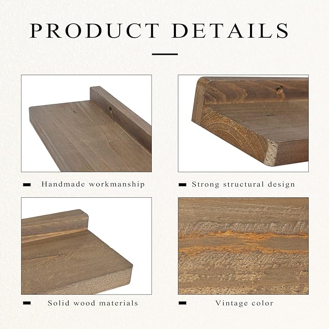 Freezing point Floating Shelves for Wall Set of 2 Natural Wood 16Inch Wall Shelf Decor Plant Display Collectibles Mounted Kitchen Bathroom Bedroom Corner Decorative Storage Stand Brown