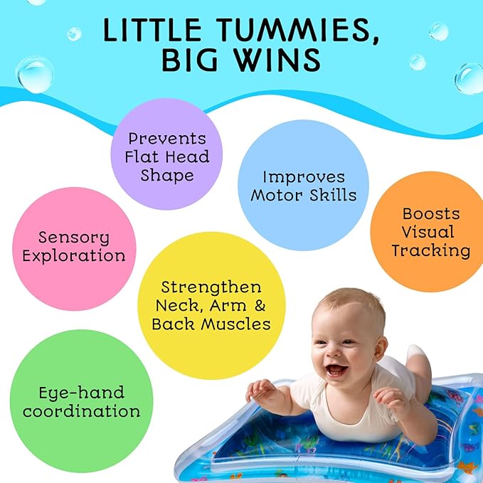 AVEC MAMAN Tummy Time Water Mat – Inflatable Water Play Pad for Babies - Sensory Tummy Time Mat for Floor Play - 100% BPA-Free & Leakproof - Baby, Infants 3-12 Months