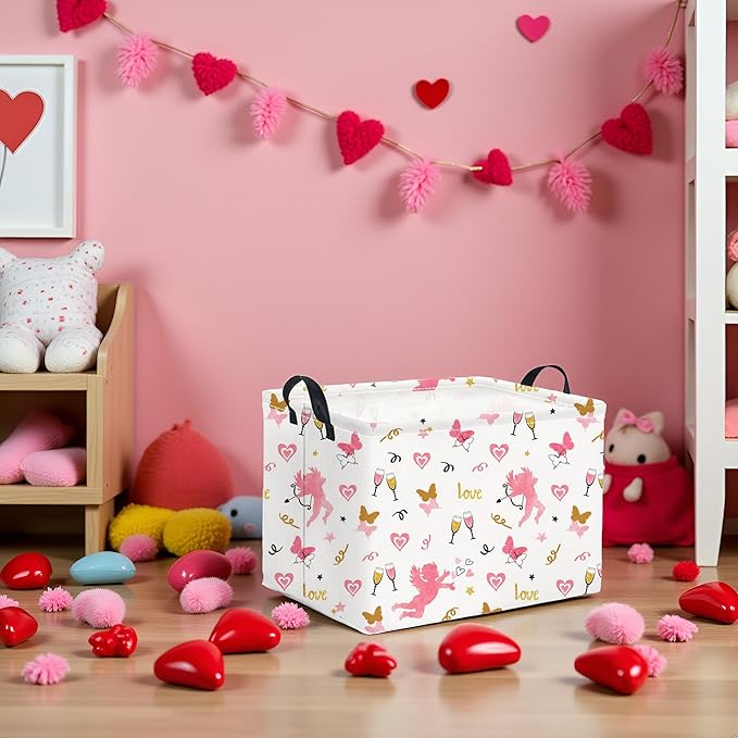 TIBAOLOVER Rectangular Valentines Basket for Women Girls Storage Bin Organizer Box Shelf Room Decor(Love Butterfly)