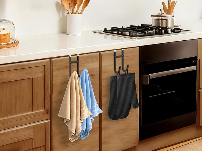 Mars-Rock Over the Door Twin Metal Hooks with Plastic Coating 5.5" Fit 0.5" to 1 3/8" Door 2 Sets Heavy Duty Towel Robe Rack Wreath Bathroom Shower Hanger Shoe Organizer Ironing Board Short Black