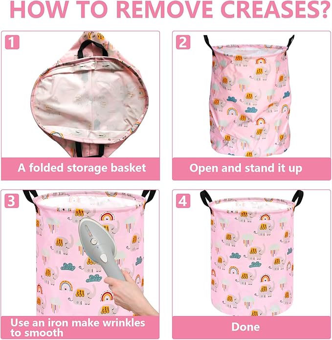 Elephant Pattern 19.7 Inch Round Laundry Clothes Hamper Laundry Basket with Handles,Storage Organizer Bins Laundry Gift Basket for Room, Bedroom Decor