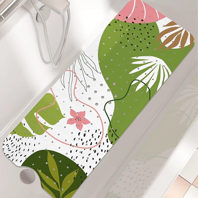 Non Slip Bathtub Mat, Bohemia Bath Mat for Tub, Extra Long Bathtub Mat Shower Mat with Suction Cups and Drain Holes for Elderly Kids Toddler Baby 40 X 16 Inch