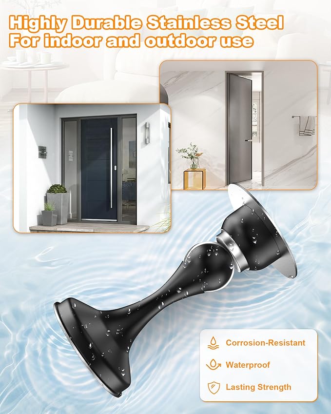 Crosize Magnetic Door Stoppers 6 Pack, Stainless Steel Door Stops for Wall and Floor Mounting, Door Holder Keep Door Open, No Drilling Door Stop with 3D Adhesive Tapes, Black