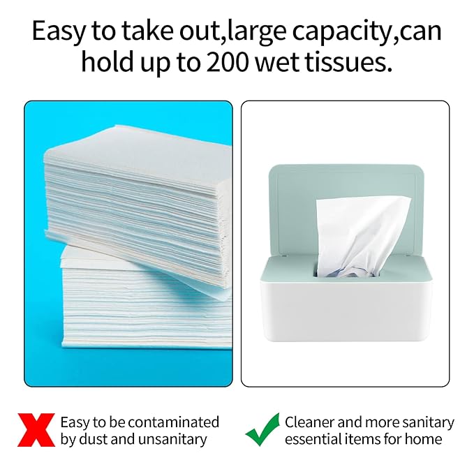 XhjzgcTech 2Pcs Diaper Wipes Dispenser, Refillable Wipe Container, Wipe Container with Sealing Design Lid, Keep Wipes Fresh,Wet Wipes Cases (White/Green)