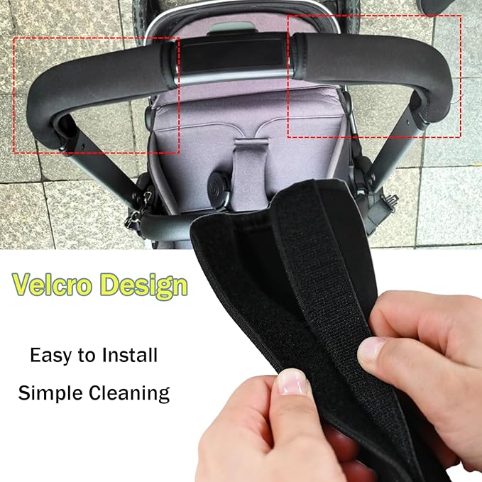 2 Pack 10.82 * 5.51 inches Stroller Armrest Handle Cover,Pushchair Handlebar Cover,Universal Protective Bumper Bar Covers Replacement Removable Toddler Pram Bumper Dust Proof Handle Gloves(Black)