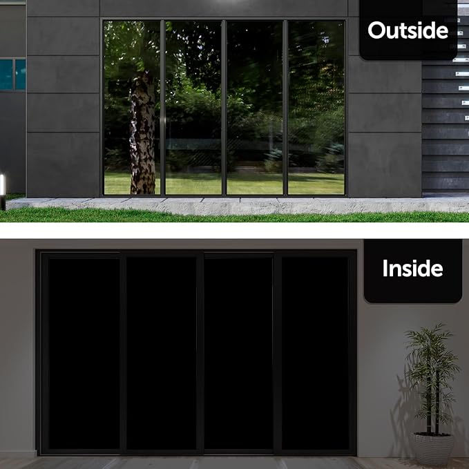 HIDBEA Mirror Blackout Window Film,100% Light Blocking Room Darkening Window Privacy Film,Mirror Glass Window Film Heat Control, Removable Window Cover Tint for Day Sleep (Mirror Black,17.5in x 6.5ft)