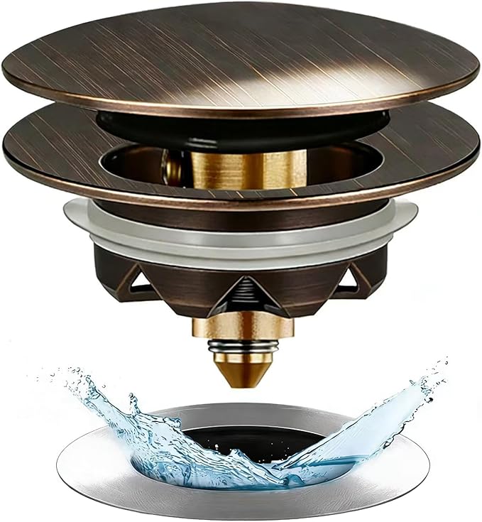 Anlige Bathtub Drain Stopper, Pop Up Tub Stopper and Cover, Bottom with Hair Catcher, Universal for 1.45 to 1.8in Drain, Replaces Old Drain Plug, Oil Rubbed Bronze