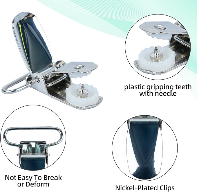 MELOTOUGH 1 Inch Suspender Clips Metal No Slip Suspender Clip with Plastic Gripping Teeth(White,5pcs)