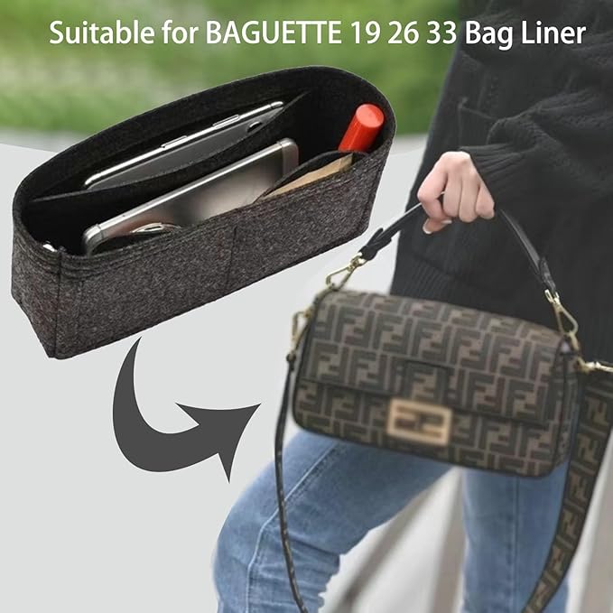 Chispee Purse Organizer Insert Felt Bag Organizer with Pocket for Baguette Small Tote Bag Finishing Inner Bag Handbags Insert Organizer for Women Inner Bladder Bag Storage Bag (Medium,dark grey)