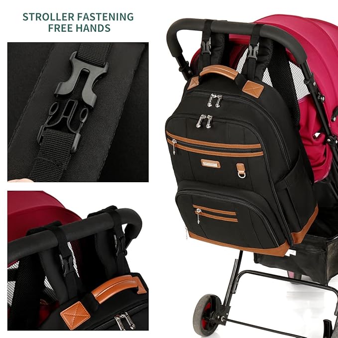 BILLITON MASHI Diaper Bag Backpack, Large Baby Nappy Bags with Portable Changing Pad for Boys and GirlsMultifunction Travel Baby Bag for Moms Dads, Shower Gifts Waterproof and Stylish，Black