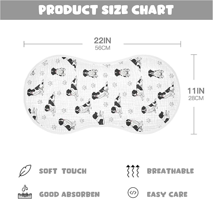 Qinllo 2 Pack Muslin Burp Cloths Collie Dogs Cute White Cotton Baby Burp Cloths Ultra Absorbent Soft Burping Cloth Washcloths for Baby Boys Girls 22x11 Inch