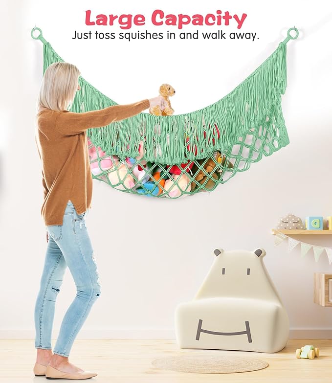 Stuffed Animal Hammock - Extra Large 63'' Long, Stuffed Animal Storage, stuffed animal Holder net, Hammock Large, Storage Hanging Organizer - Matcha green