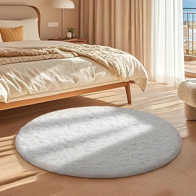 Ophanie Area Rugs for Bedroom Living Room,Color 4- White,Size 4',Shape Round