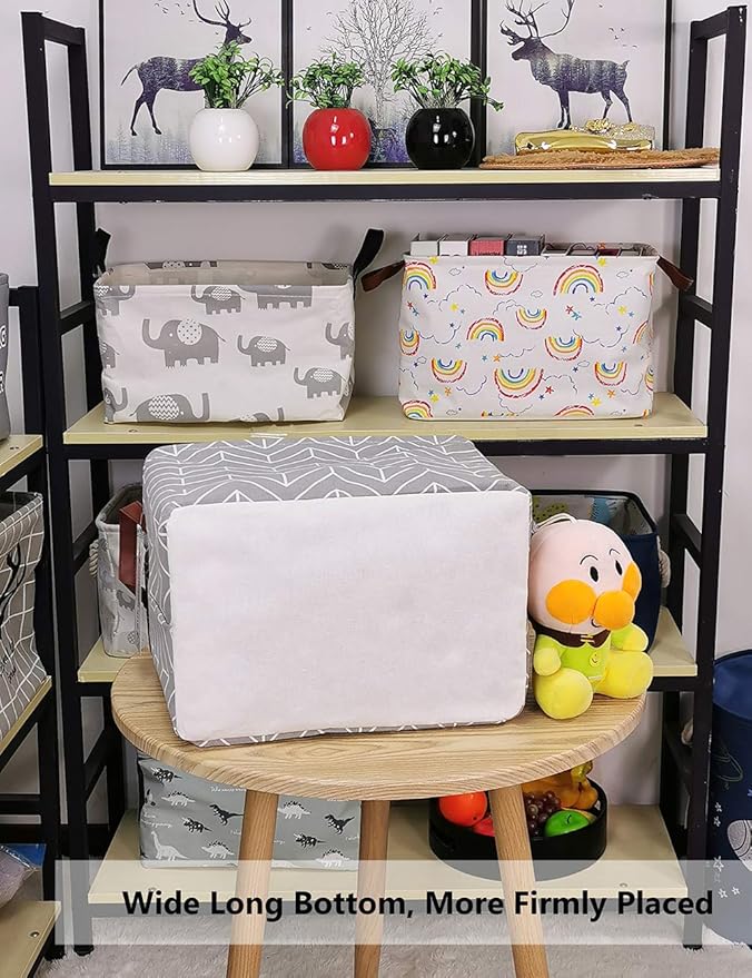 QUEENLALA Rectangular Laundry Hamper/Foldable Nursery Laundry Basket for Organizing/Storage Bin Baskets/Children Toy Office Bedroom/Toy Bin Closet Shelf Baskets（Rec-Grey Wheat）