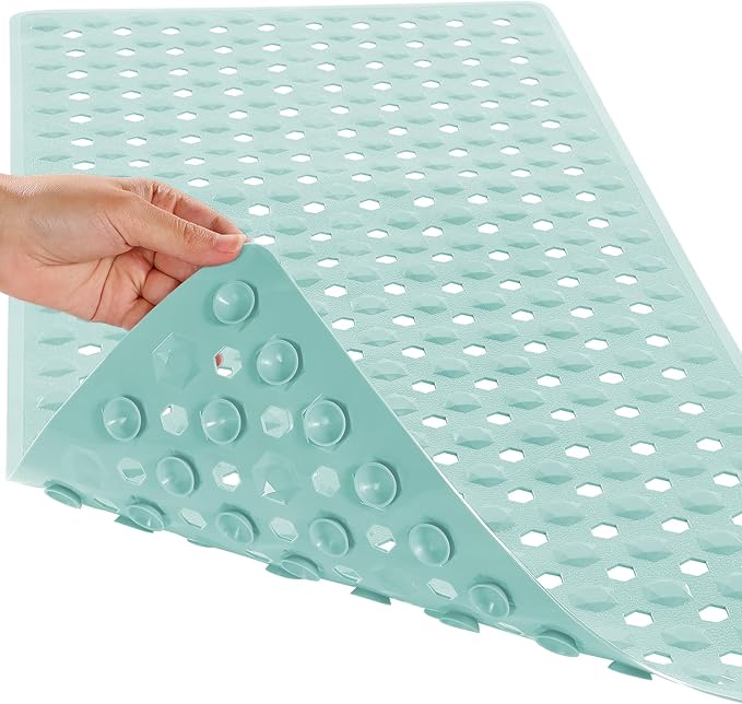 Yimobra Bath Tub Mat Non Slip, 34.5"x15.5" Long Shower Mat, Machine Washable Bathmat with Drain Holes and Suction Cups, Soft on Feet, Bathroom Essentials, Light Green