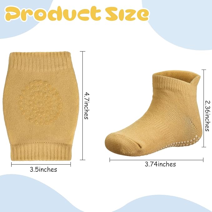 Geyoga 12 Pairs Baby Crawling Anti Slip Knee Pads and Baby Anti slip Socks Toddler Knee Protector