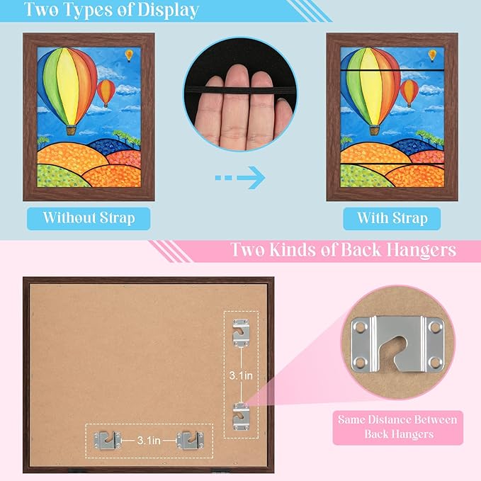 [2Pack] Kids Art Frames, 9x12 Front Opening Kids Artwork Frames Changeable, Brown Artwork Display Storage Frame for Wall, Holds 50 Pcs, for 3D Picture, Crafts, Children Drawing, Hanging Art, Portfolio