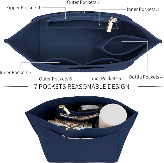 Felt Purse Organizer Insert for Longchamp Le Pliage M Handbag Insert (Dark Blue, Medium)