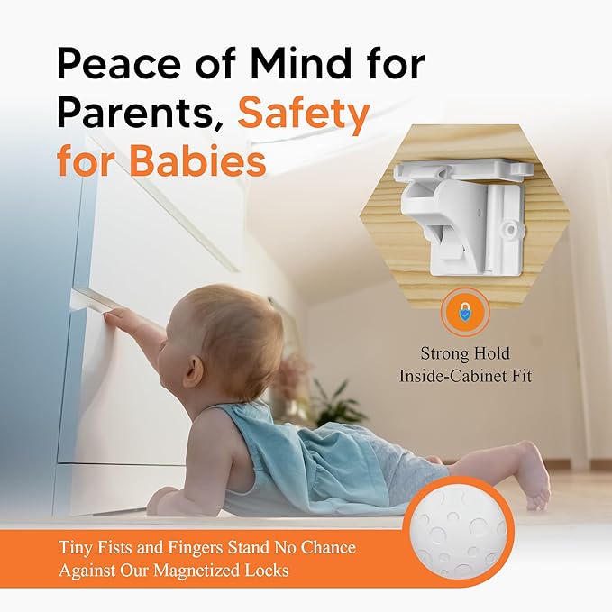 Magnetic Cabinet Locks Baby Proofing (20 Locks + 2 Keys) – Child Proof Cabinet Locks with Easy Adhesive Installation – Child Safety Locks for Kitchen, Cabinets & Drawers with Optional Screws
