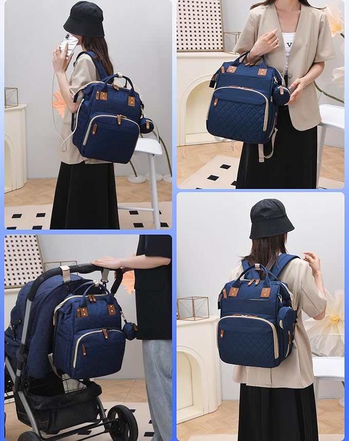 Lamroro Diaper Bag with Changing Station, Waterproof 3 in 1 Baby Diaper Backpack with Foldable Changing Pad, Large Travel Back Pack for Baby Girl Boy, Baby essentials, Blue