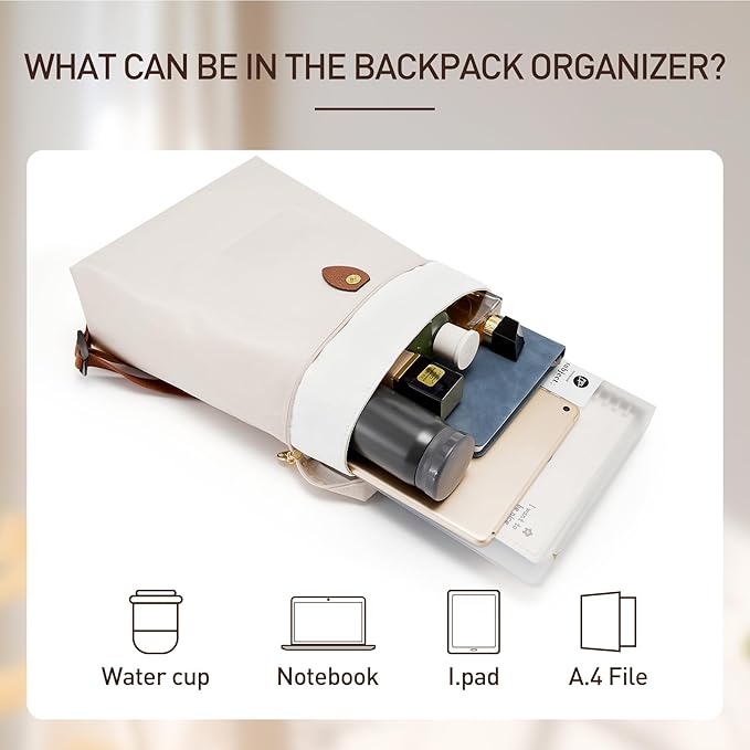 Doxo Upgraded Backpack Organzier, Backpack Organzier Insert Compatible with Long Champ le pliage and More, Lighweight Waterproof DuponPaper Organizer for le pliage Backpacks(White)