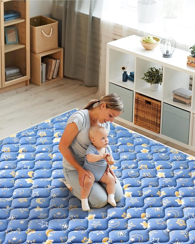 Odorless Premium Foam Baby Play Mat 50" x 50", Soft Microfiber Fabric Crawling Mat for Floor- Comfortable and Hypoallergenic, Non-Slip Cushioned Floor Playpen mat for Infants,Babies,Toddlers