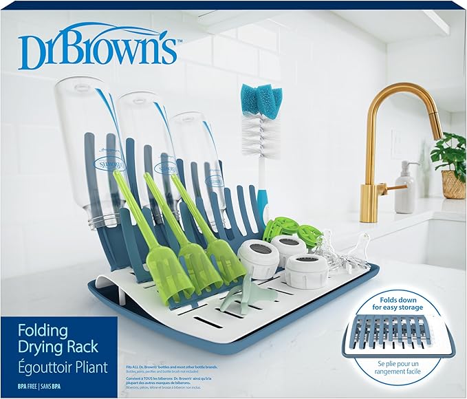 Dr. Brown's Folding Baby Bottle Drying Rack for Easy Storage - Dry Nipples, Pacifiers and Other Baby Essentials, BPA Free