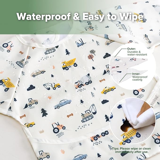 haakaa Long Sleeve Baby Bib, Waterproof & Adjustable Baby Smock Bib for Eating, Painting & Play, Easy Wipe Clean, 6–24M