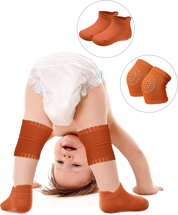 10 Pairs Baby Crawling Anti Slip Knee Pads and Anti Slip Baby Socks Set Unisex Toddler Knee Protectors Non Slip Ankle Socks