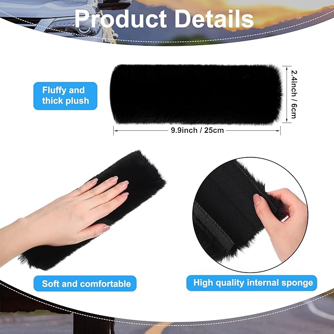 Boao 4 Pack Faux Sheepskin Car Seat Belt Pads Seatbelt Protector Soft Seat Belt Shoulder Strap Cover Comfort Harness Pad(Charcoal Black, 9.9 Inch)