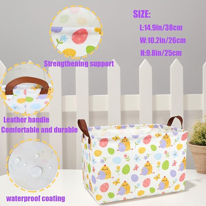 ASKETAM Cute Chicken Easter Basket for Kid Large Empty Rectangular Easter Gift Storage Basket Bunny Eggs Décor (Chicken Butterfly)