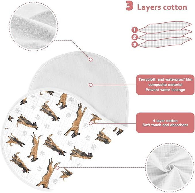Qinllo 1 Pack Muslin Burp Cloths German Dogs Paw Prints White Cotton Baby Burp Cloths Extra Absorbent and Soft Spit Up Rags for Newborn Babies 22x11 Inch