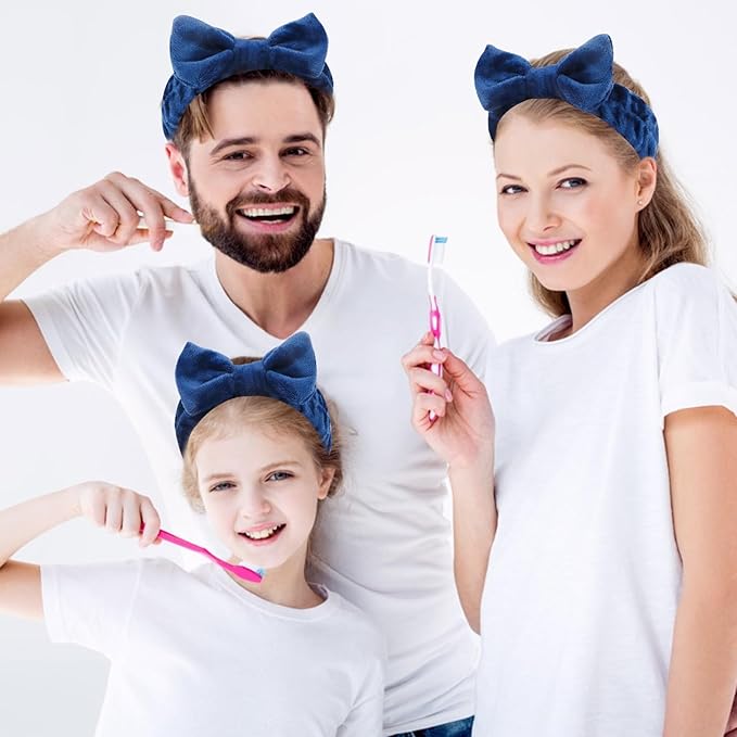 10 Pack Spa Headband for Washing Face Navy Blue Skincare Headbands Bulk for Women Girls Soft Coral Fleece Hairband Cute Bow Headbands for Washing Face Makeup