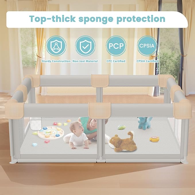 Besuhot Baby Playpen Baby Playard, Play Pen for Babies and Toddlers with Gate, 50x50 Fence, Sturdy Safety Playpen, Indoor & Outdoor Kids Activity Center