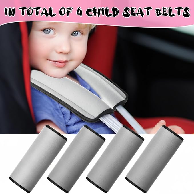 Riakrum 4 Pcs Baby Car Seat Belt Covers Soft Car Seat Straps Shoulder Pads for Kid Infant Stroller Strap Covers Safety Belt Cushion Pads for Boy and Girl (Gray,10.63 x 4.33 Inch)