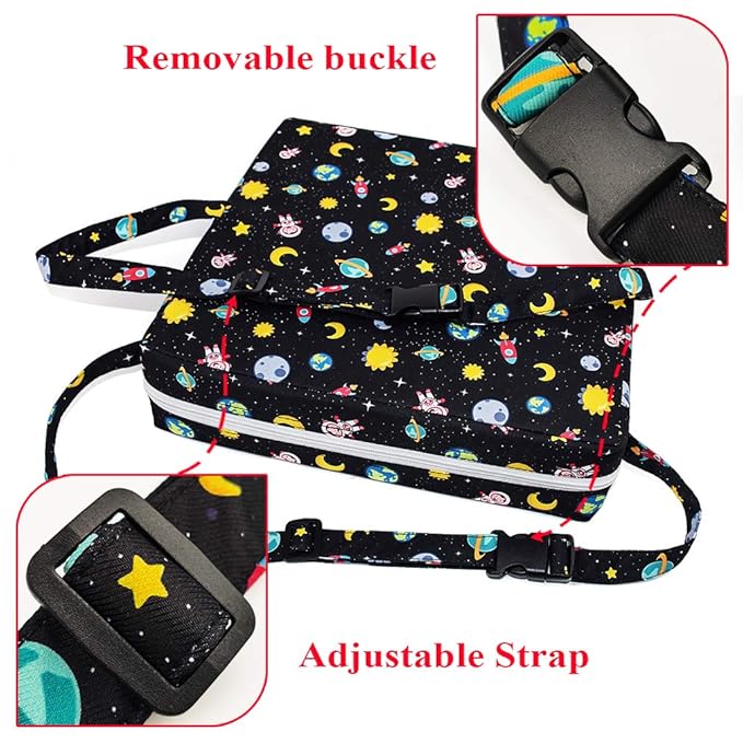 Dining Chair Heightening Cushion Portable Dismountable Adjustable Highchair Booster for Baby Toddler Kids Infant Washable Thick Chair Seat Pad Mat (Black Star)