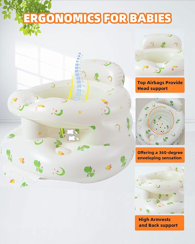 AGITVPS Upgrade Surround Inflatable Baby Seat for Babies 3-36 Months, Built in Air Pump Bumbo Seat with Tray, Baby Chair Sit Me up Floor Seat for Baby, Learning to Sit&Feeding(Surround-Dinosaur)
