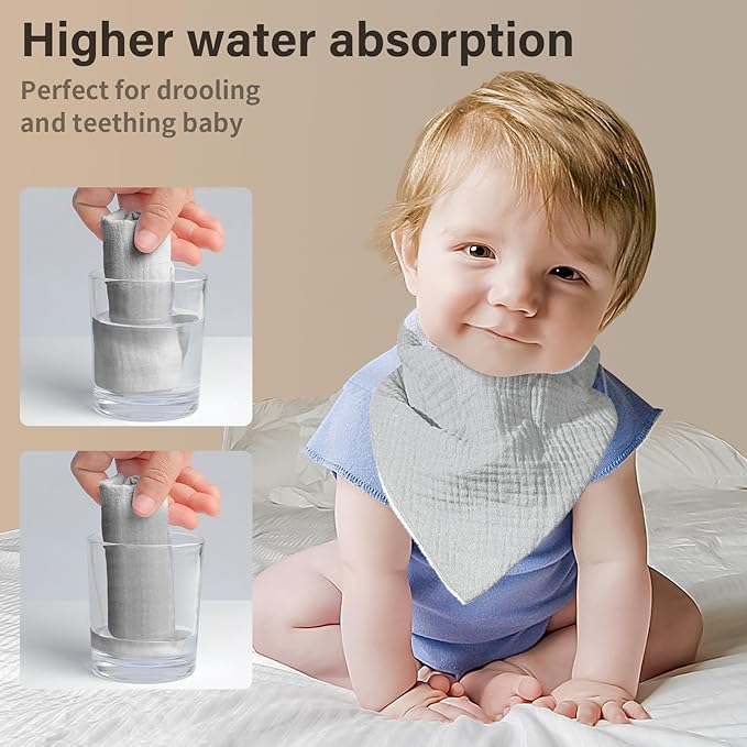 NISXABEBE Muslin Baby Bibs,Soft Triangular Baby Bandana Drool Bibs for Baby Boy Girl,Solid Colors Bib for Drooling Teething