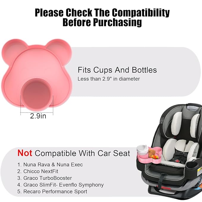 Car Seat Tray - Convert Cup Holder to a Tray for Snacks, Toys, 360 Rotatable for Kids Travel, Anywhere with Cup Holder (Pink)