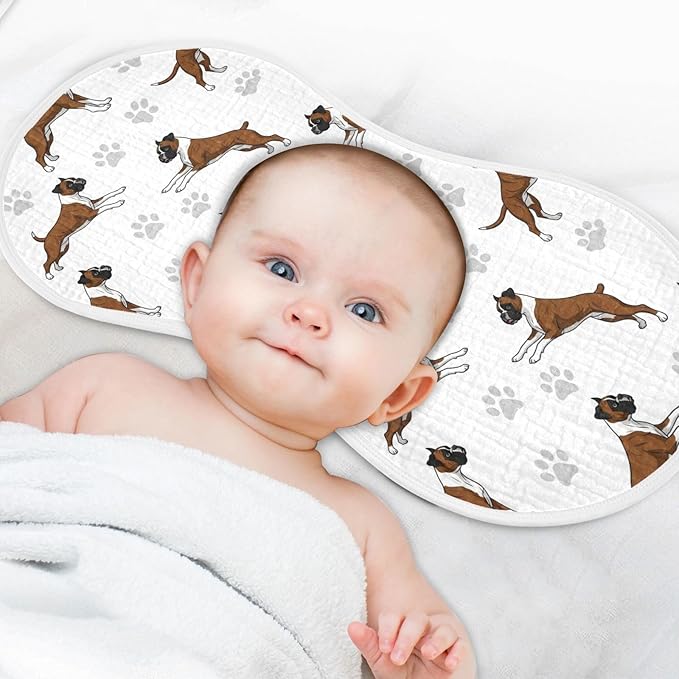 Qinllo 1 Pack Muslin Burp Cloths Boxer Dogs White Cotton Baby Burp Cloths Ultra Absorbent and Soft Thick Burping Cloth for Newborn Babies Boys Girls 22x11 Inch