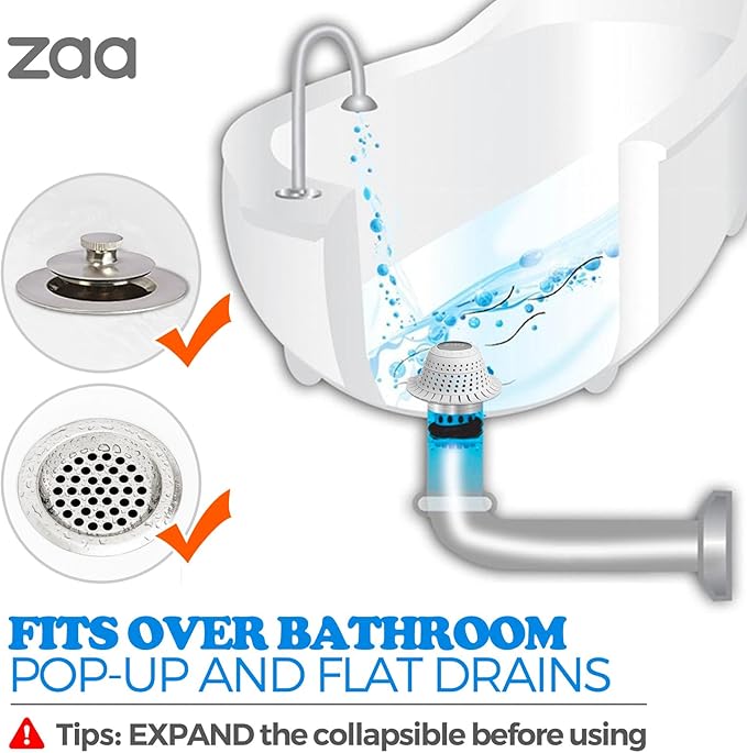 zaa Bathtub Drain Hair Catcher, Premium Silicone Shower Hair Catcher, 1Pack Hair Stopper for Pop Up & Regular Drains of Shower, Bathtub, Bathroom Sink, Bathroom Fixture Accessories, Light Gray
