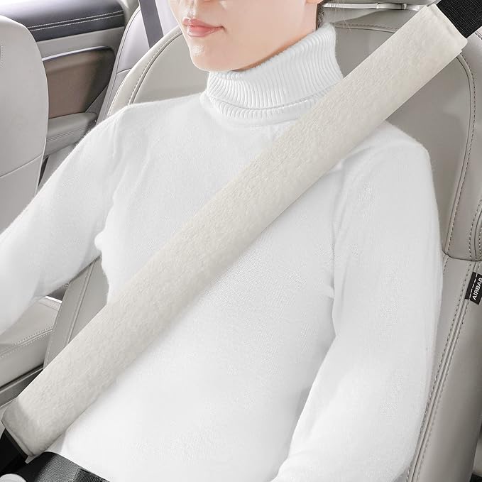 LACDL Extra Long Seatbelt Covers Super Soft Furry for Adults Kids Women & Men, Thick Plush Full Car Seat Belt Cushion, Fluffy Shoulder Pad Protector, Auto Interior Accessories, 1pc, Off White, 29.5in