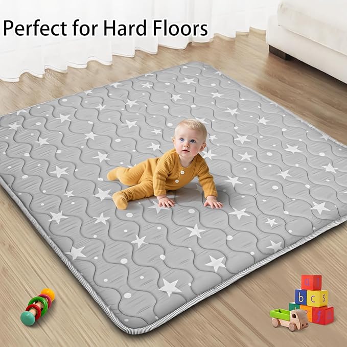 Beavtaens Baby Play Mat, 50x50 Playpen Mat, Thick Soft Foam Playmats for Baby, Foldable and Washable Crawling Mat for Floor (Gray Stars)